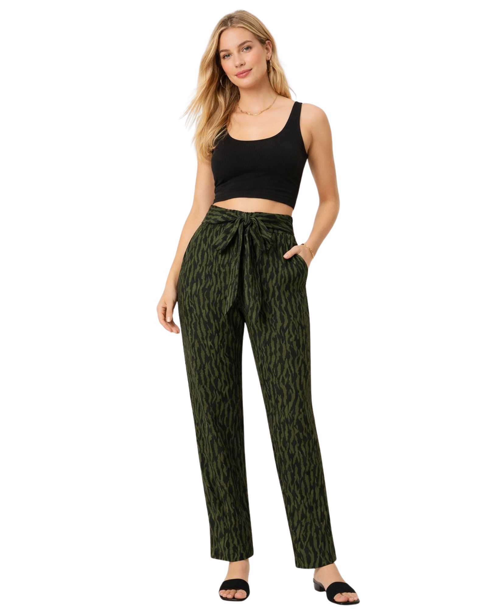Women’s High-Waisted Zebra Print Tie-Waist Pants