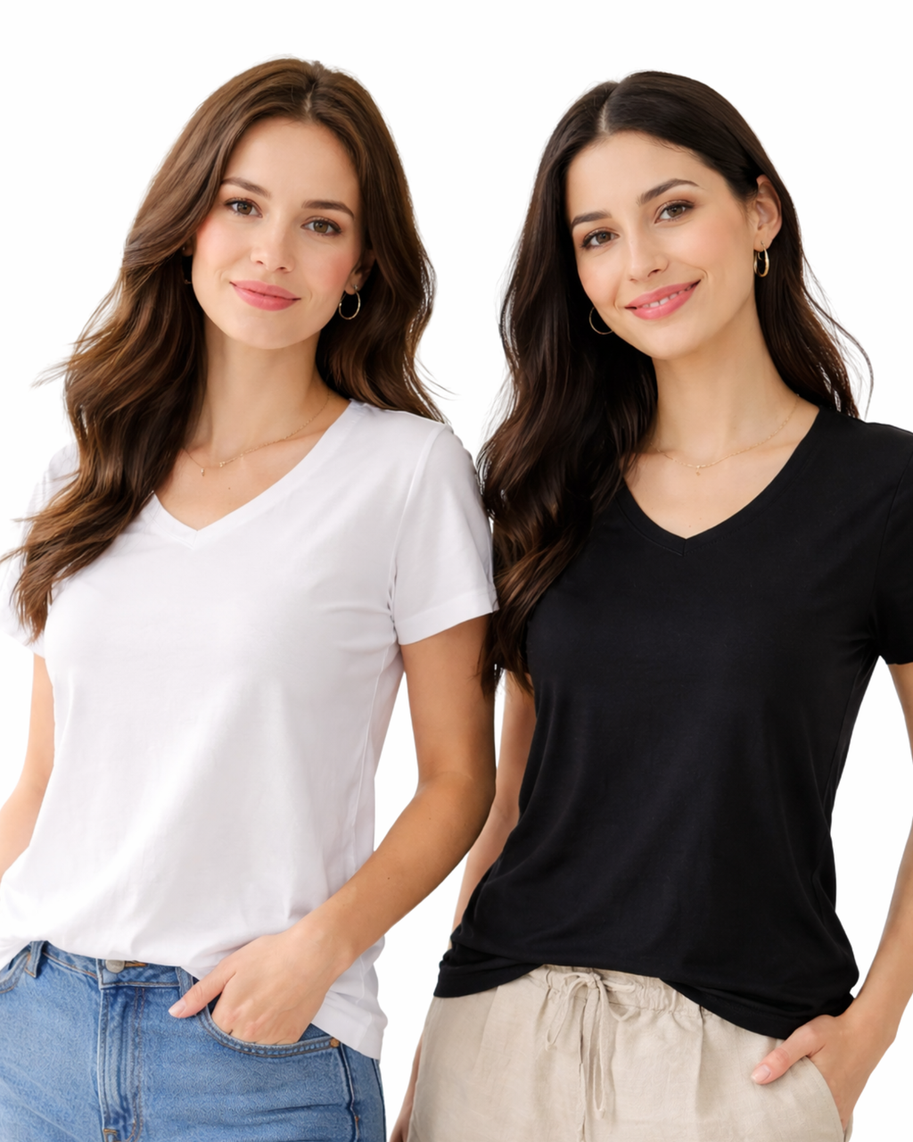 ESMARA - Women’s 2-Pack Relaxed Fit Cotton V-Neck T-Shirts