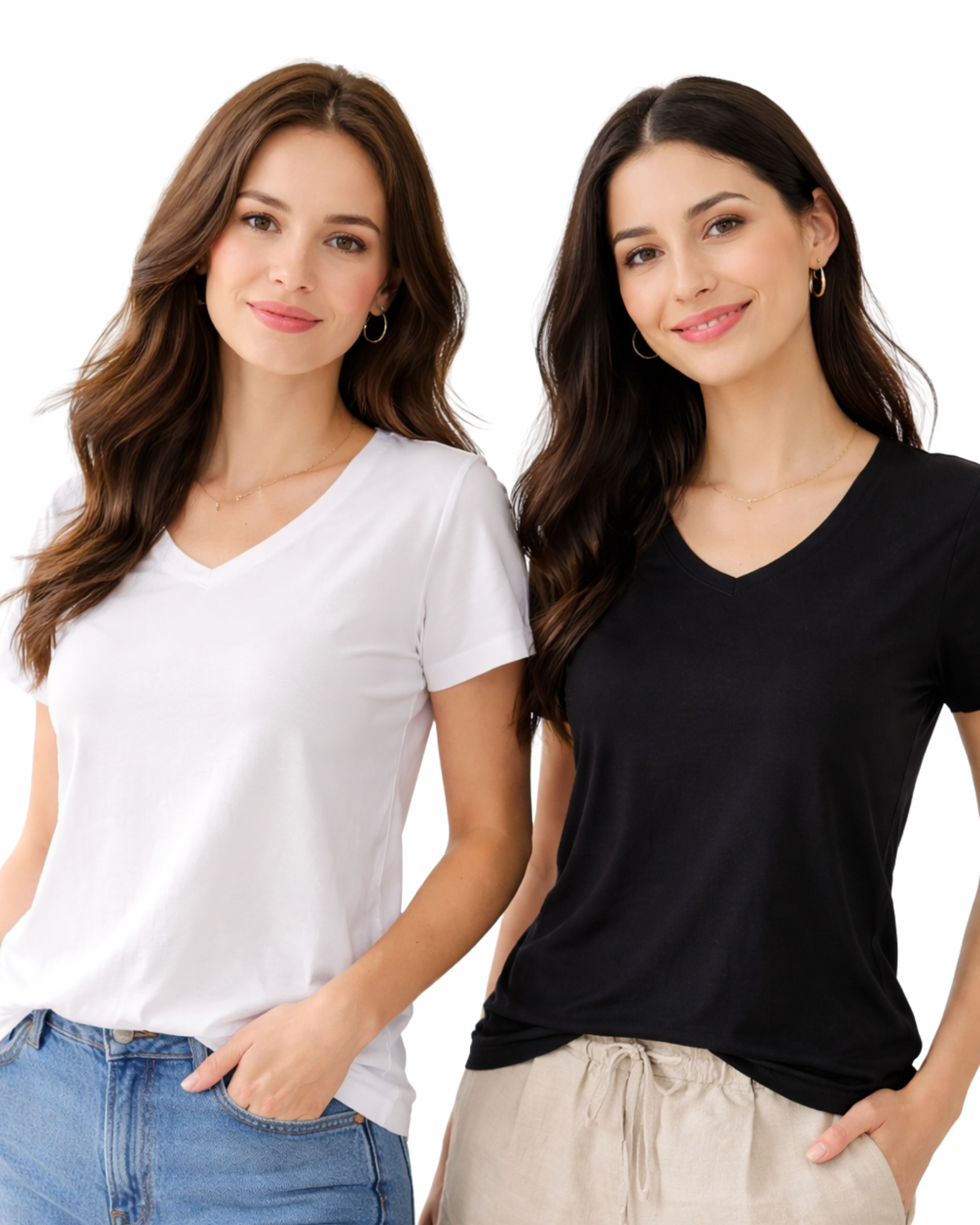 ESMARA - Women’s 2-Pack Relaxed Fit Cotton V-Neck T-Shirts