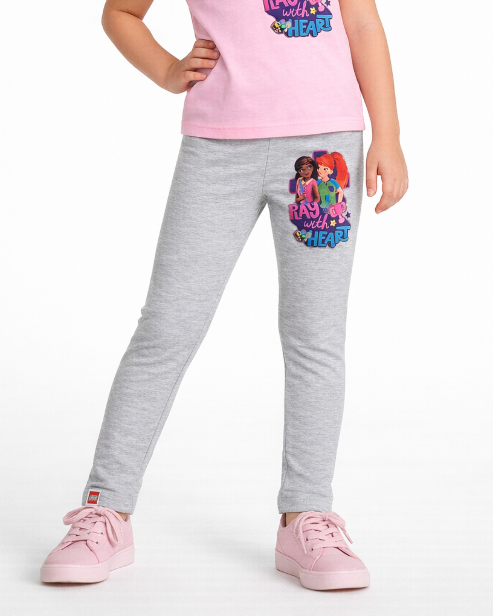 LEGO - Girls’ Heather Grey Cotton Blend Graphic Leggings