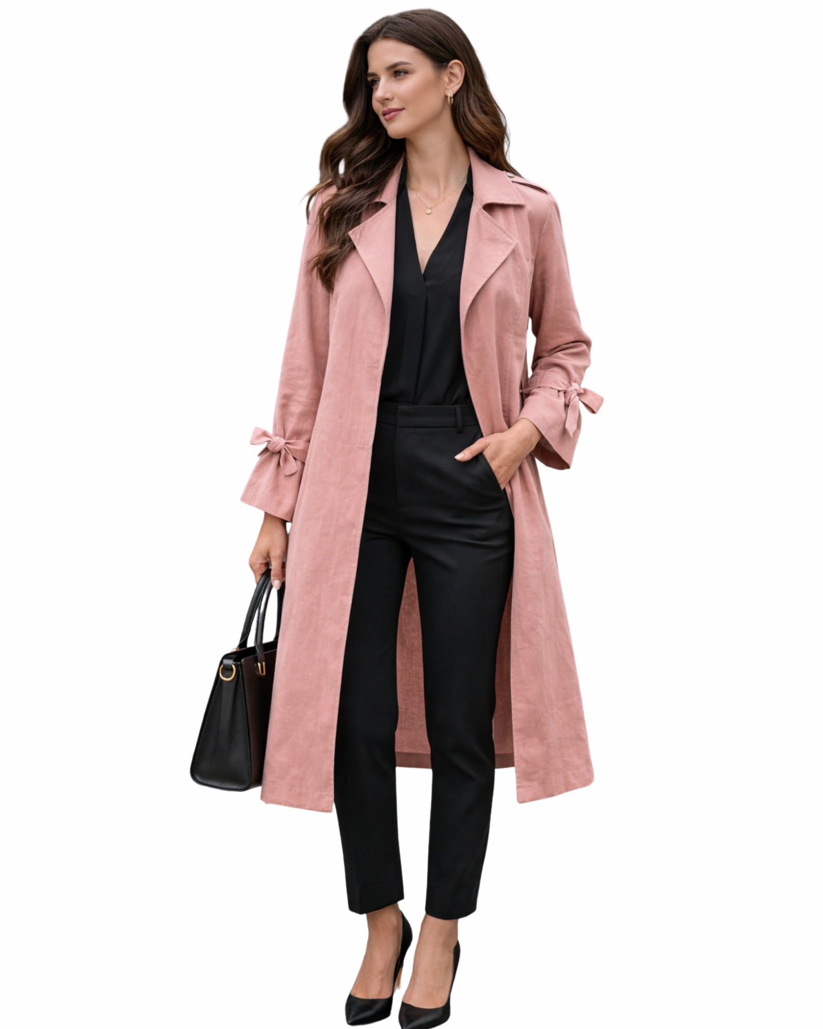 BERSHKA - Tall Women’s Oversized Dusty Pink Lightweight Trench Coat