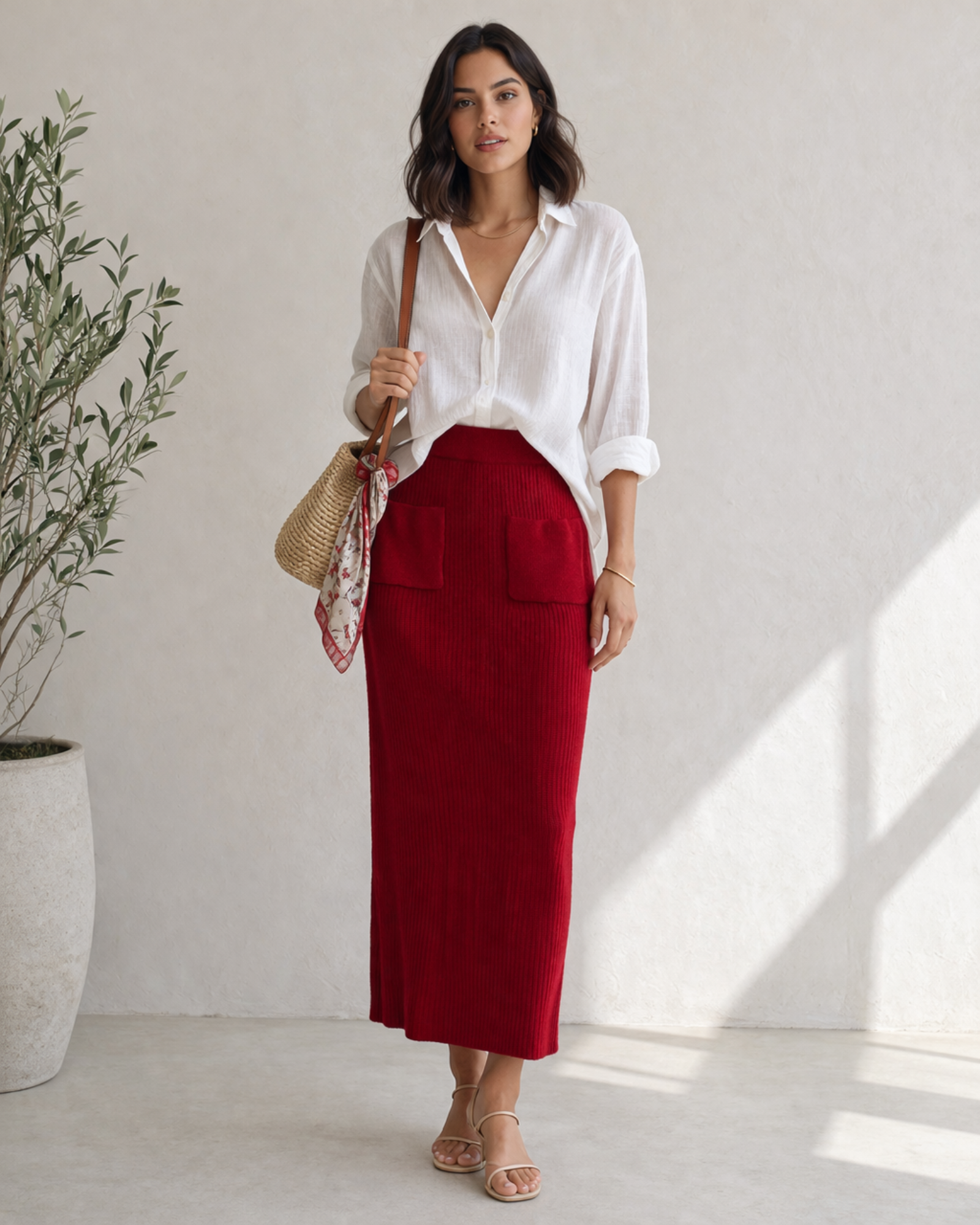 ZARA - Ribbed Knit Midi Skirt