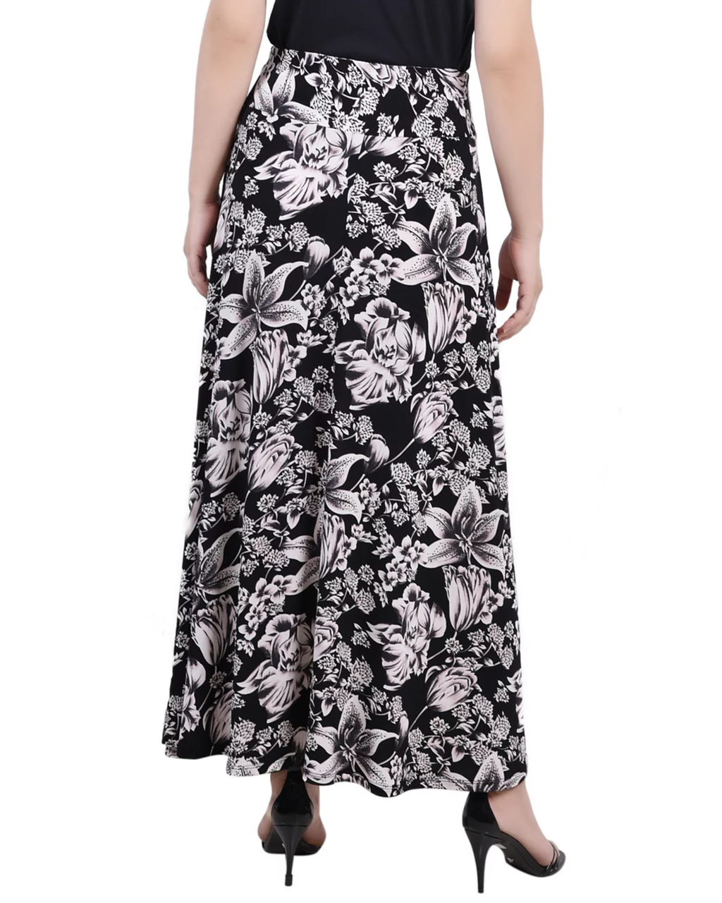 NY COLLECTION - Petite Printed Maxi Skirt with Sash Waist Tie