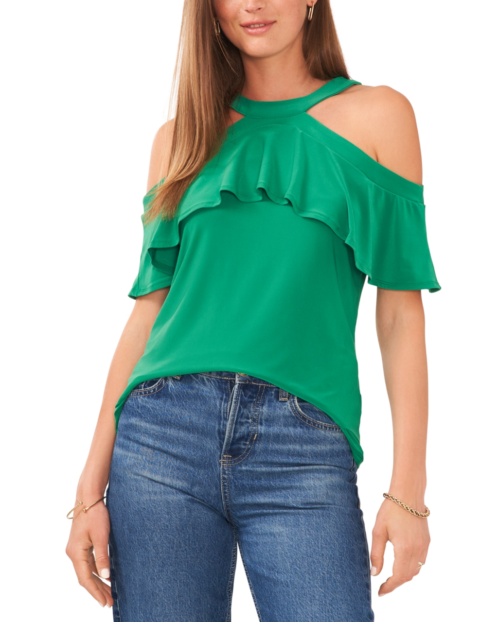 SAM & JESS - Ruffled Cold-Shoulder Top
