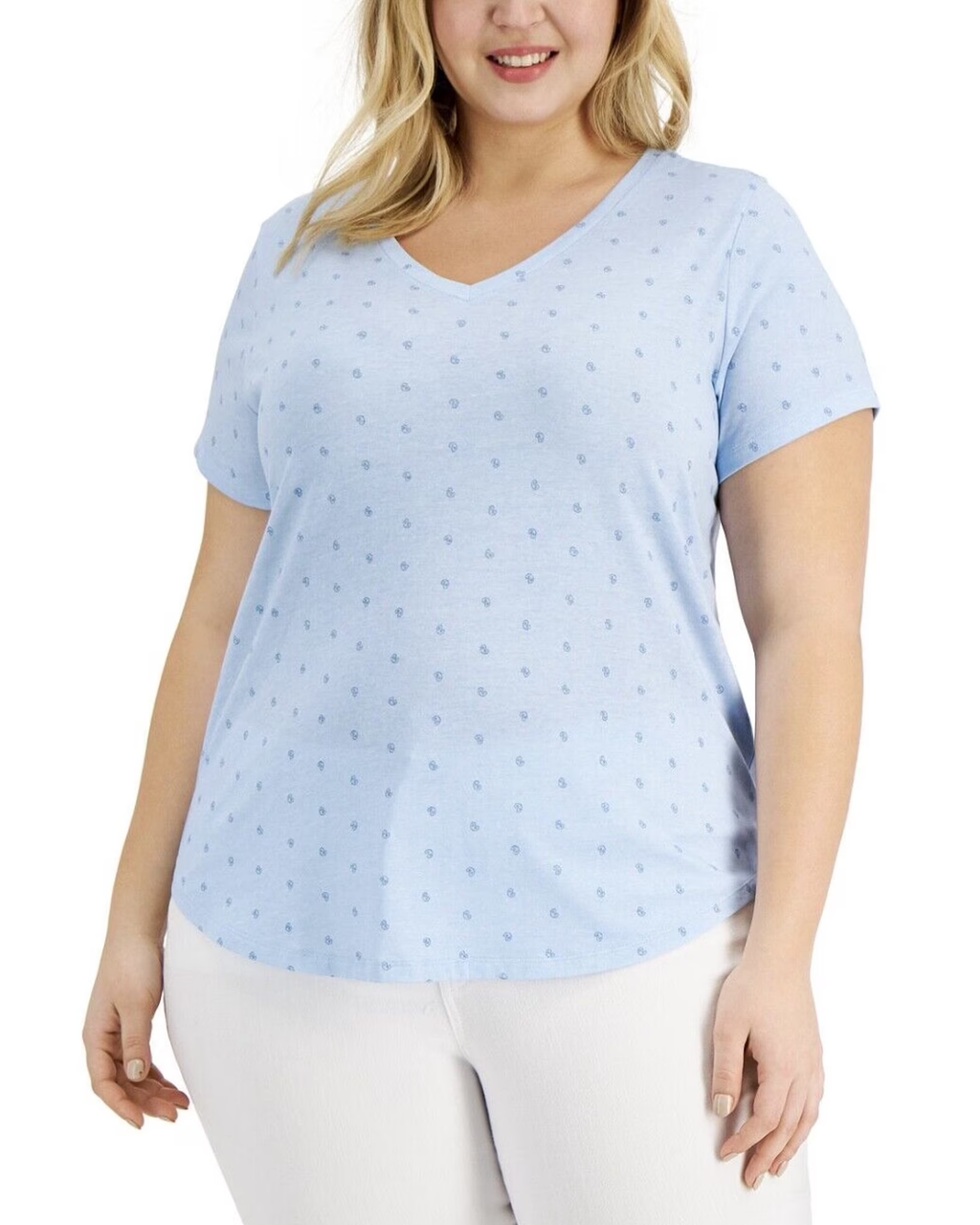 STYLE & CO. - Women’s Plus Size Micro Paisley Burnout V-Neck Top