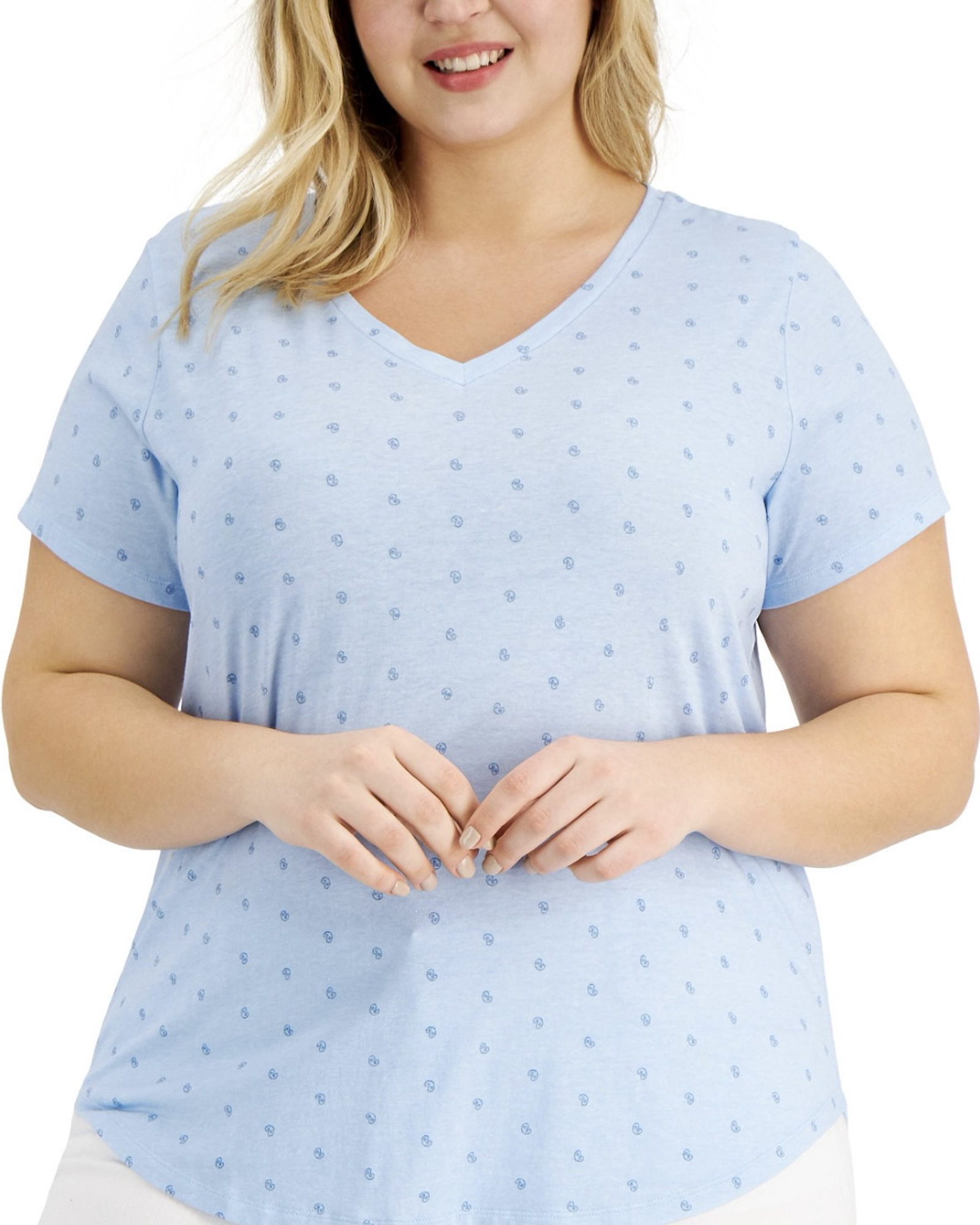 STYLE & CO. - Women’s Plus Size Micro Paisley Burnout V-Neck Top