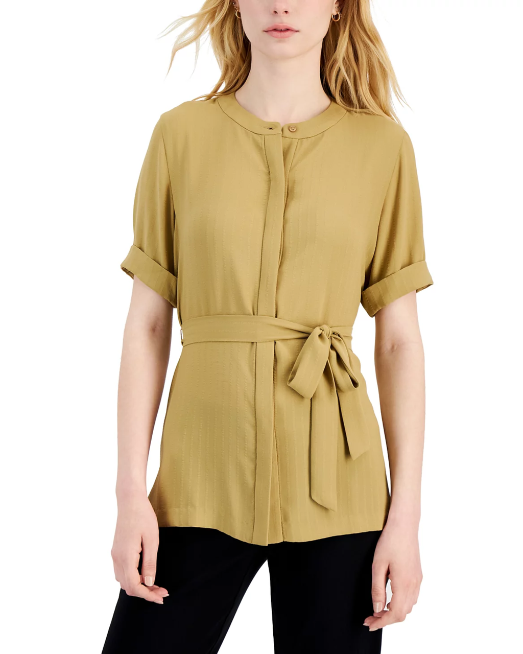 ALFANI - Short Sleeve Tie Waist Top