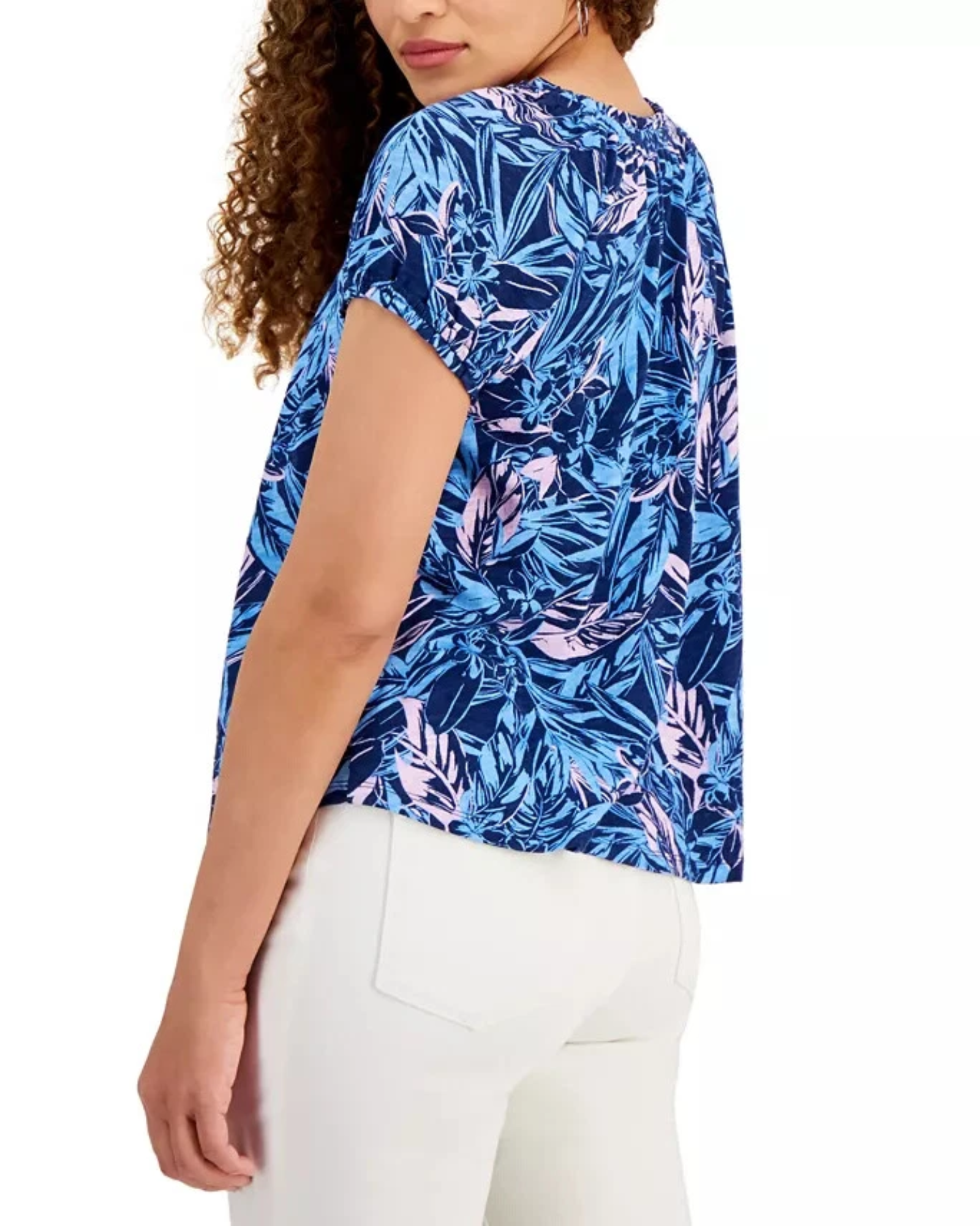 STYLE & CO. - Women’s Plus Size Printed Puff Sleeve Tie-Neck Top
