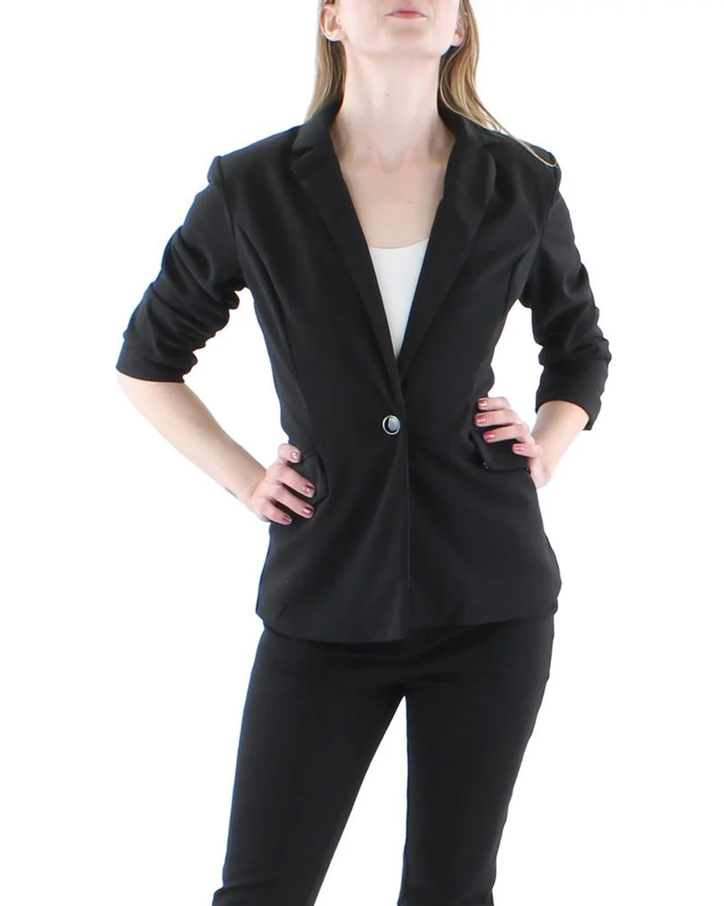 NY COLLECTION - Petite 3/4 Rouched Sleeve Crepe Jacket