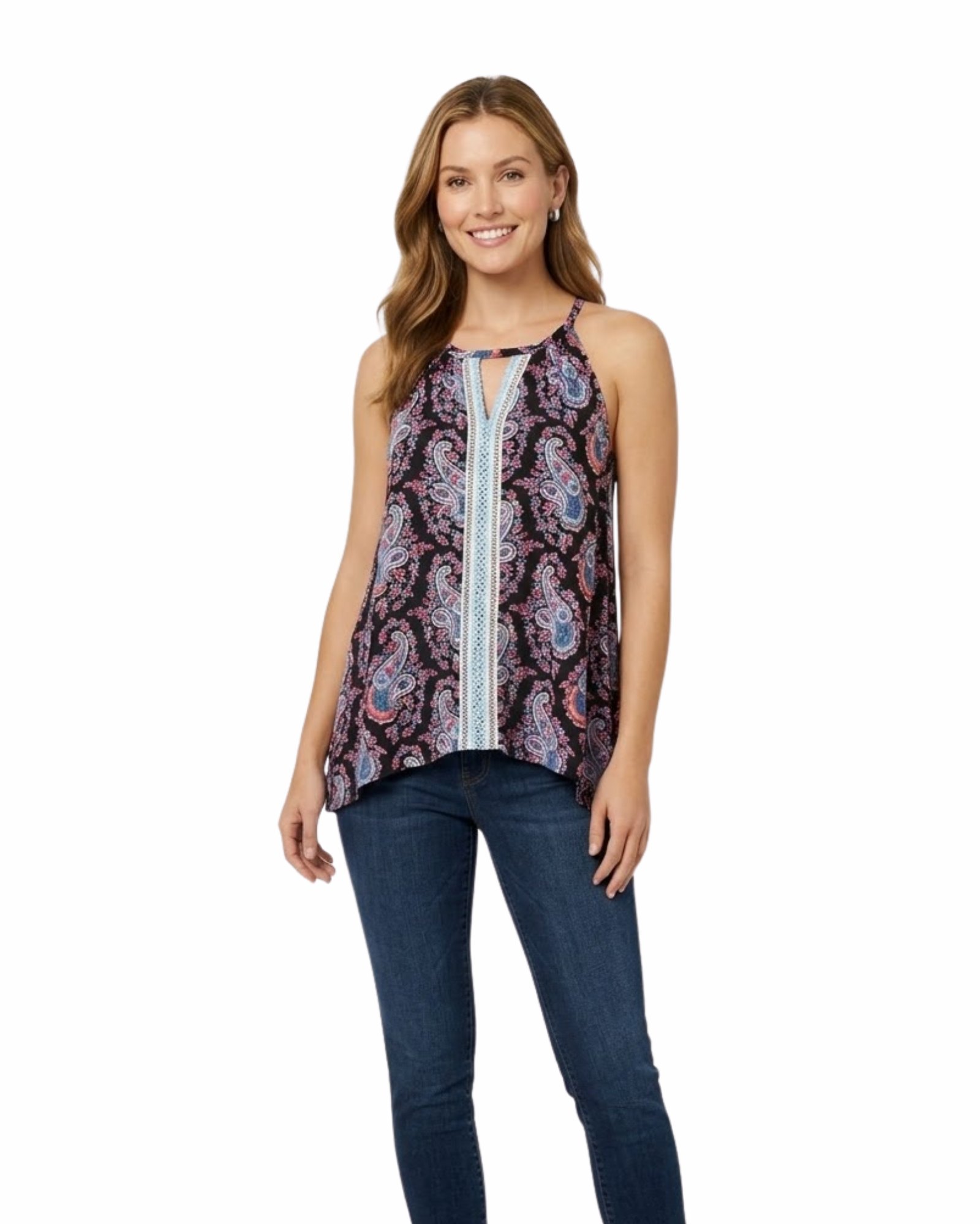 JPR STUDIO - Women’s Crochet Trim Sleeveless Paisley Top