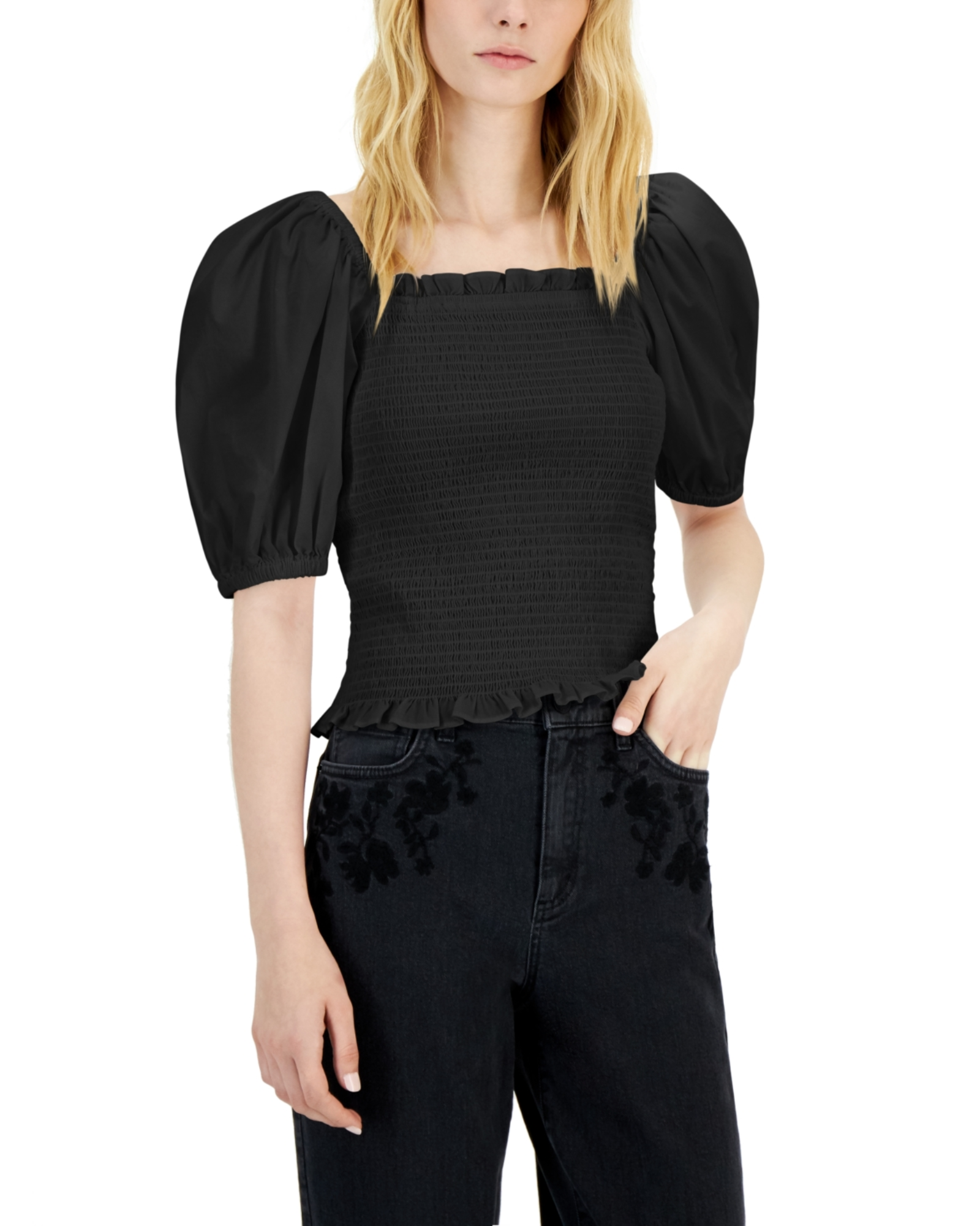 INC International Concepts - Women's Puff-Sleeve Smocked Top