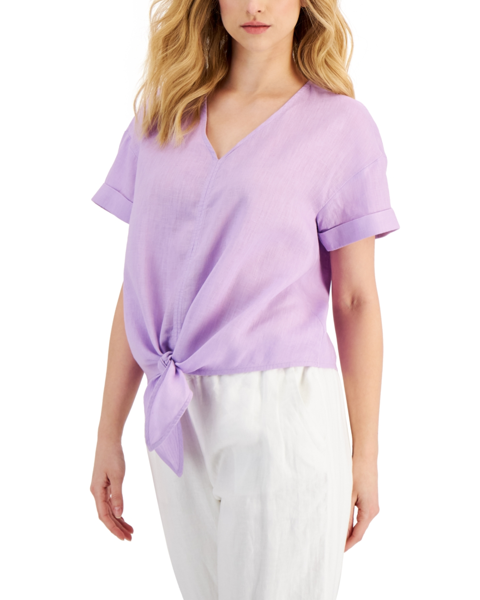 CHARTER CLUB - Linen Tie-Front Top