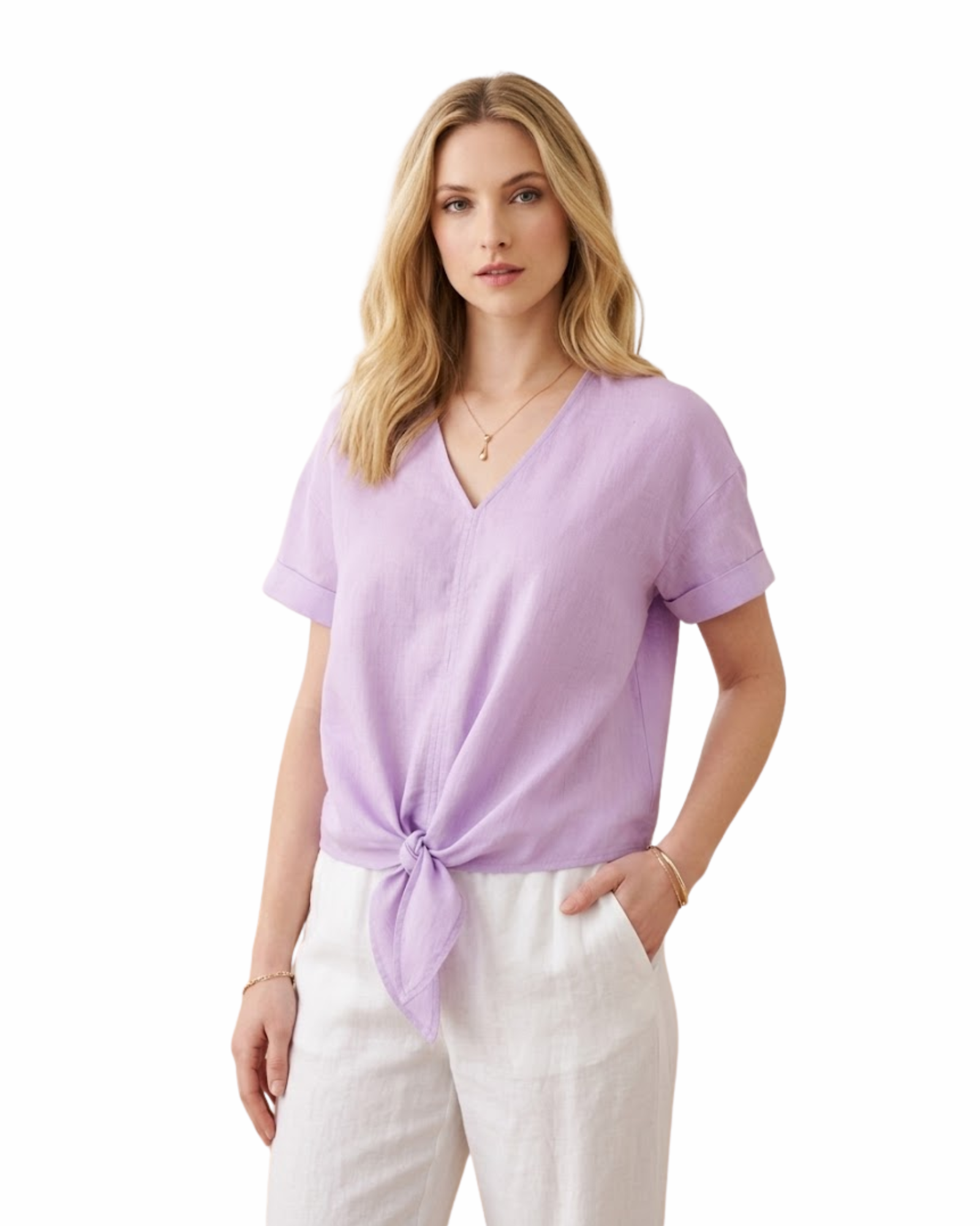 CHARTER CLUB - Linen Tie-Front Top