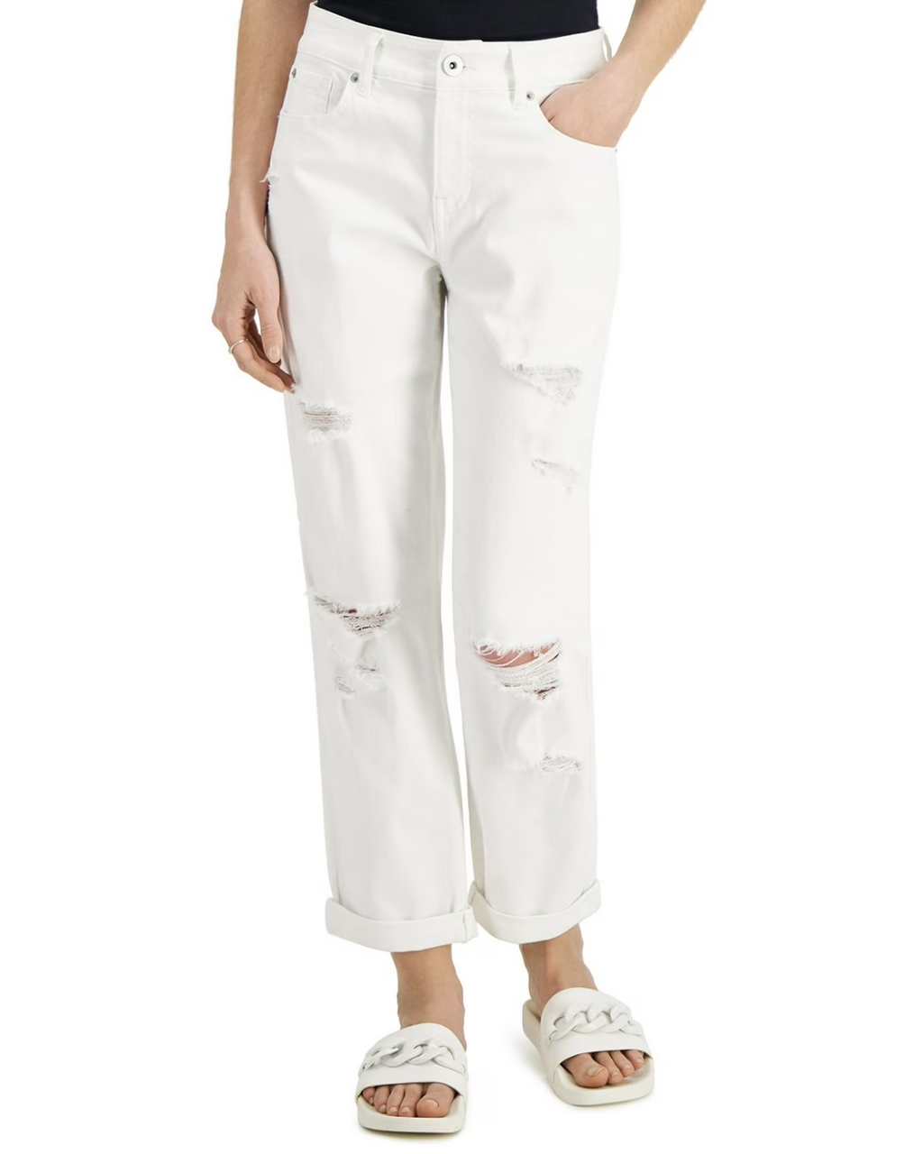 INC - Women's Mid Rise Ripped Boyfriend Jeans