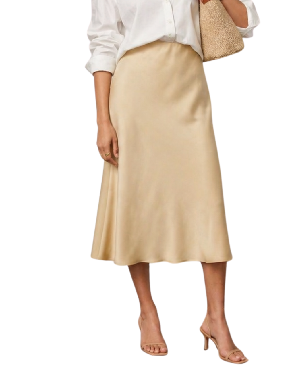 ESMARA - Women’s Beige Satin Midi Skirt