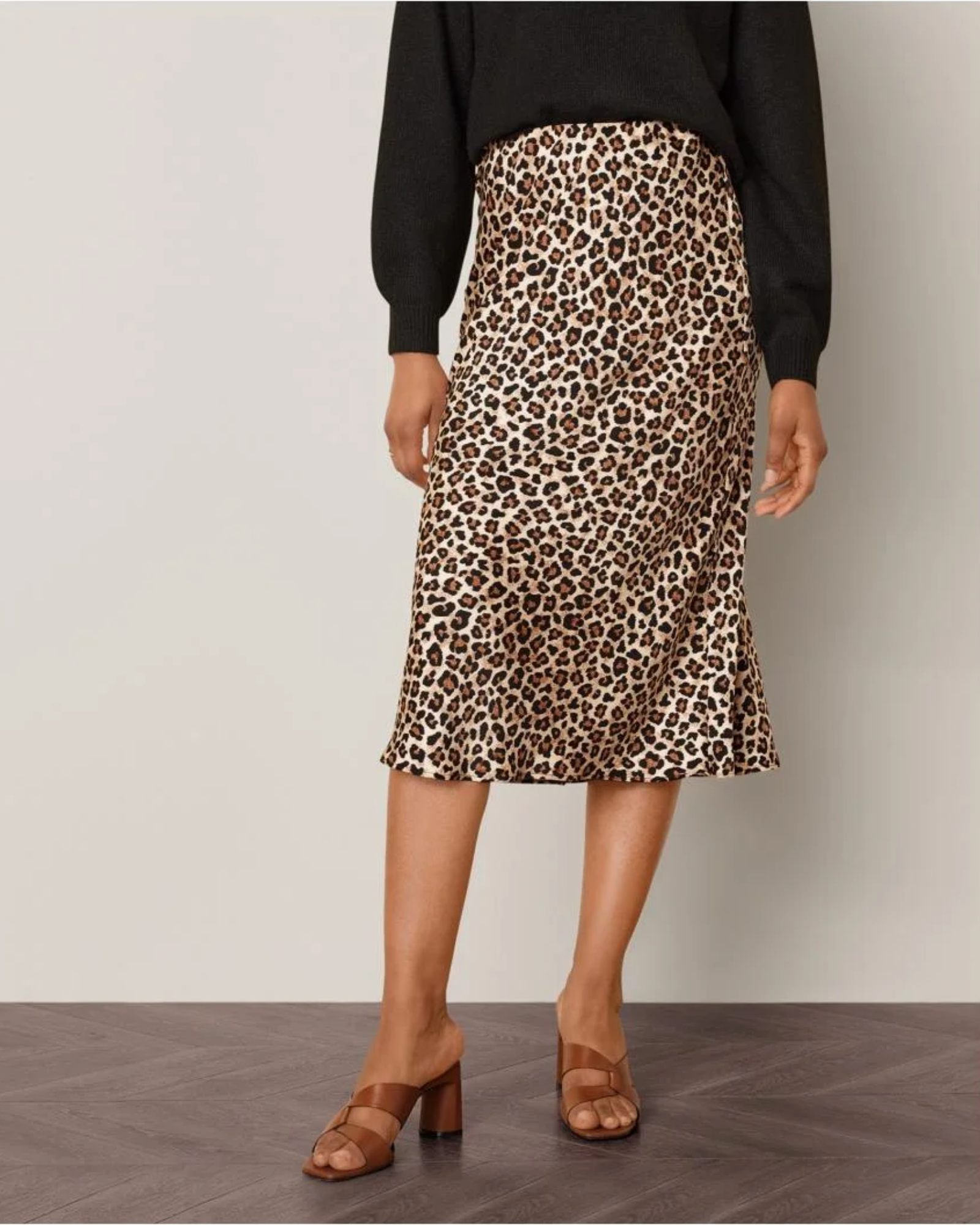 ESMARA - Women’s High-Waisted Leopard Print Midi Satin Skirt