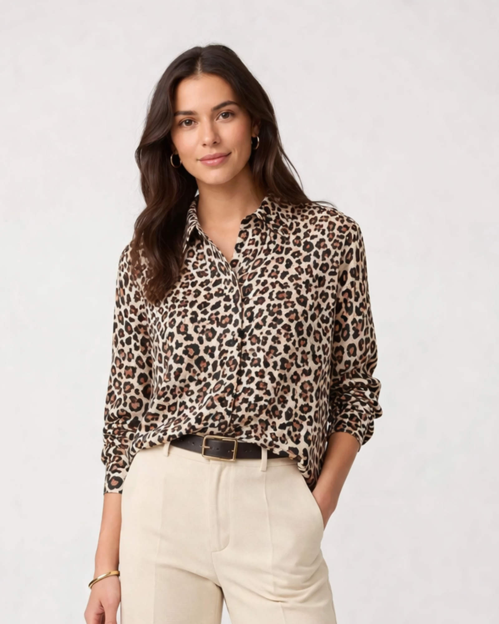 ESMARA - Women’s Relaxed Fit Matte Satin Leopard Print Blouse