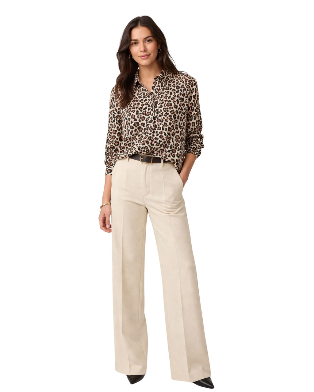 ESMARA - Women’s Relaxed Fit Matte Satin Leopard Print Blouse