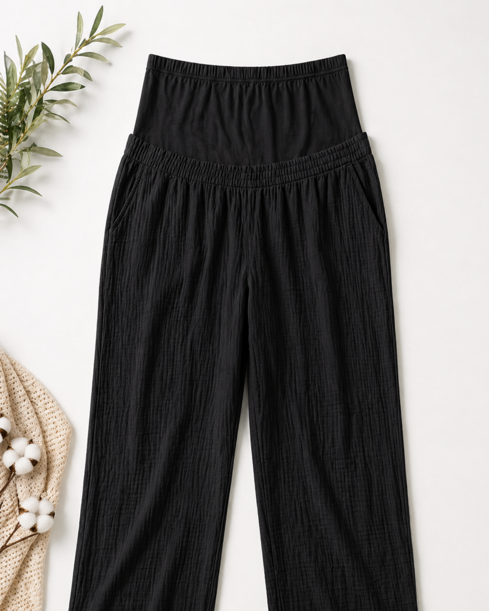 ESMARA - Maternity Muslin Cotton Wide-Leg Black Pants