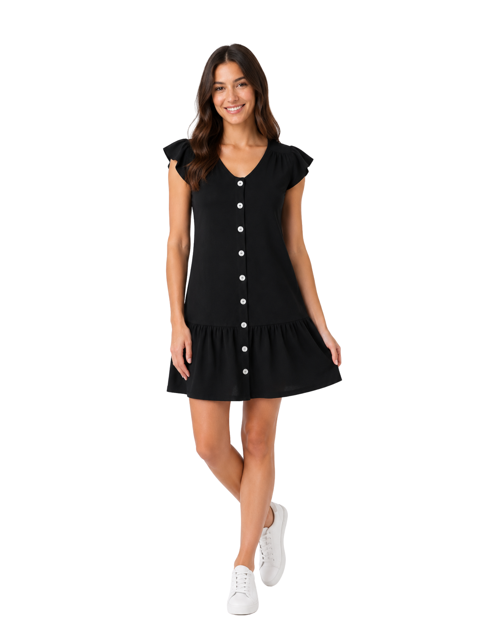 ESMARA - Button-Front Dress with Ruffle Hem