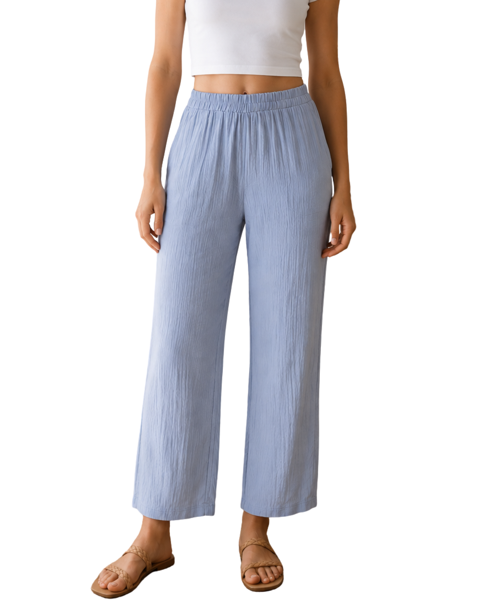 ESMARA - 100% Cotton Textured Wide-Leg Pants