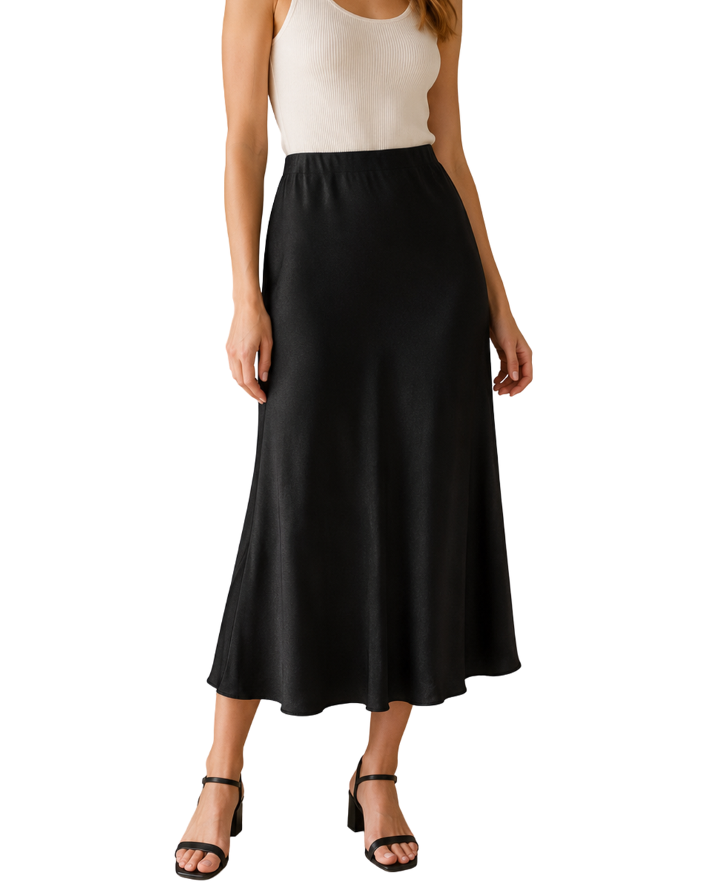 ESMARA - Women’s Black Satin Midi Skirt