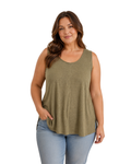 ESMARA - 100% Linen Relaxed Olive Summer Tank