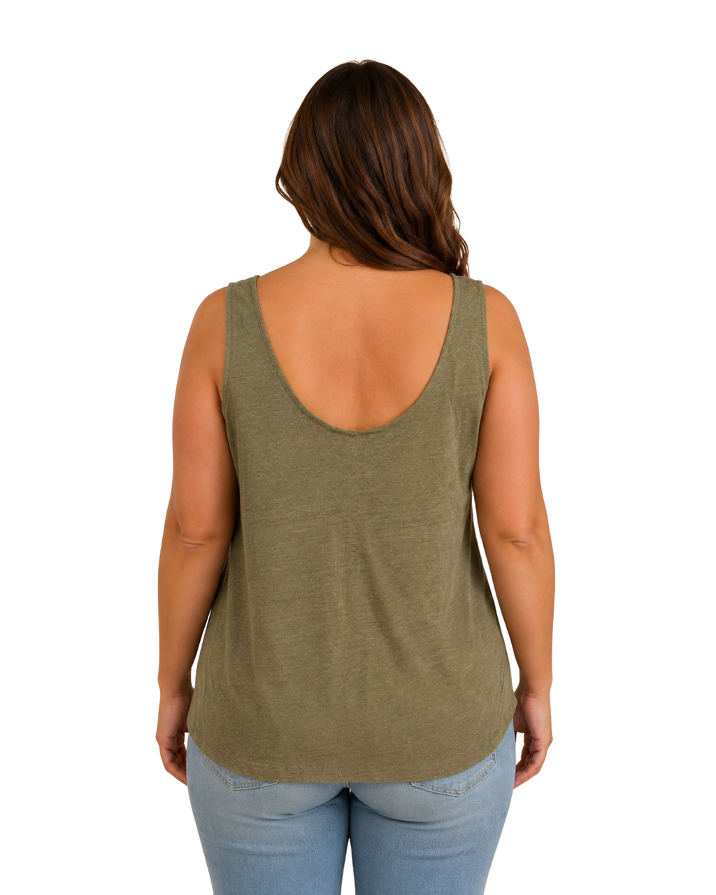 ESMARA - 100% Linen Relaxed Olive Summer Tank