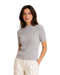 ESMARA - Grey Ribbed Knit Mock Neck Top