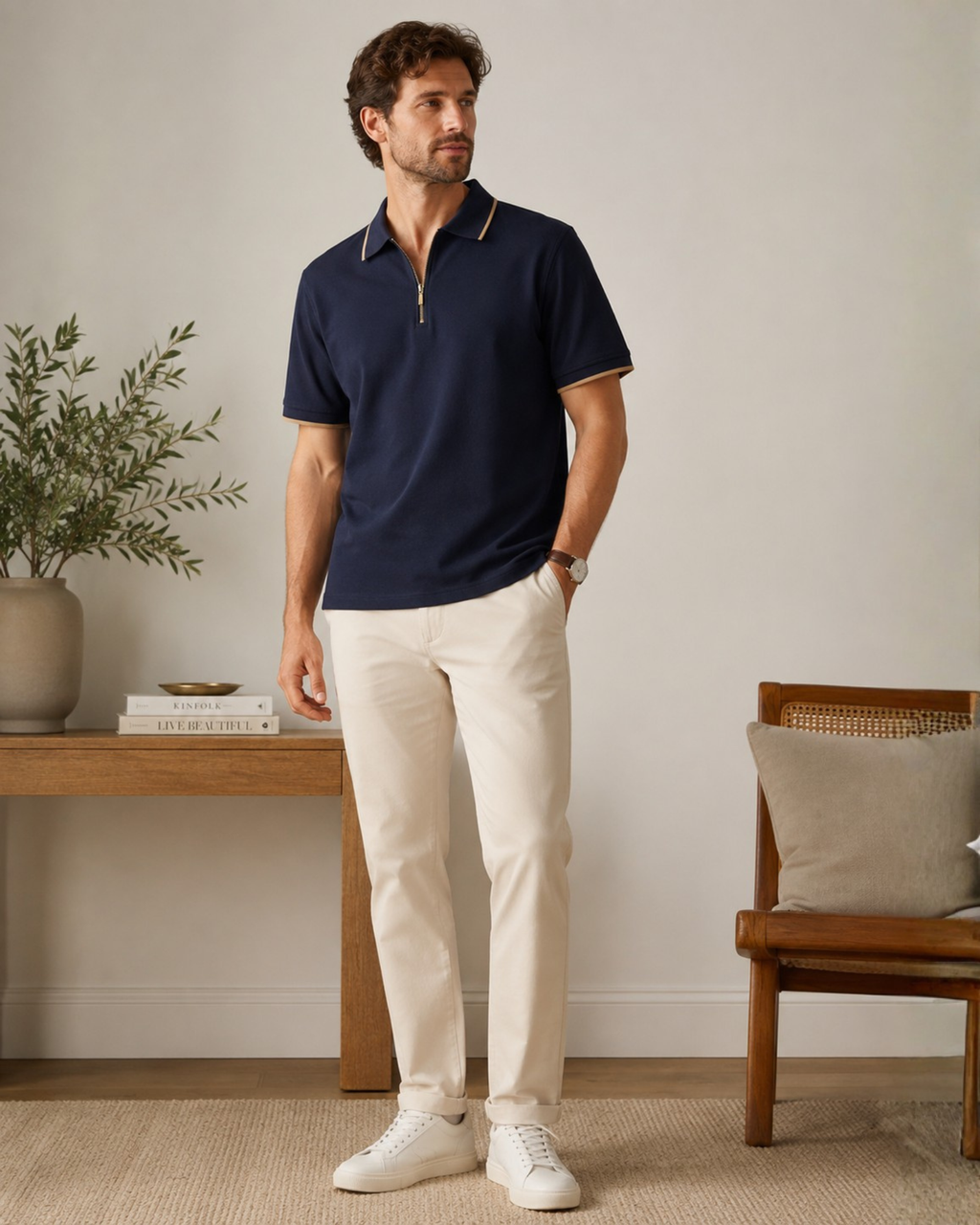 TEE JAYS - Men’s High Performance Navy Zip Polo Shirt