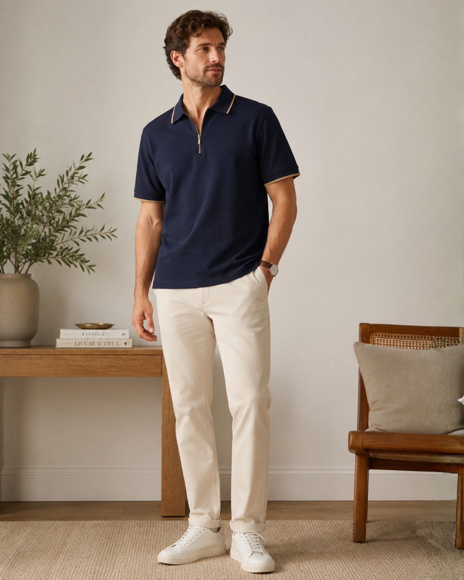 TEE JAYS - Men’s High Performance Navy Zip Polo Shirt