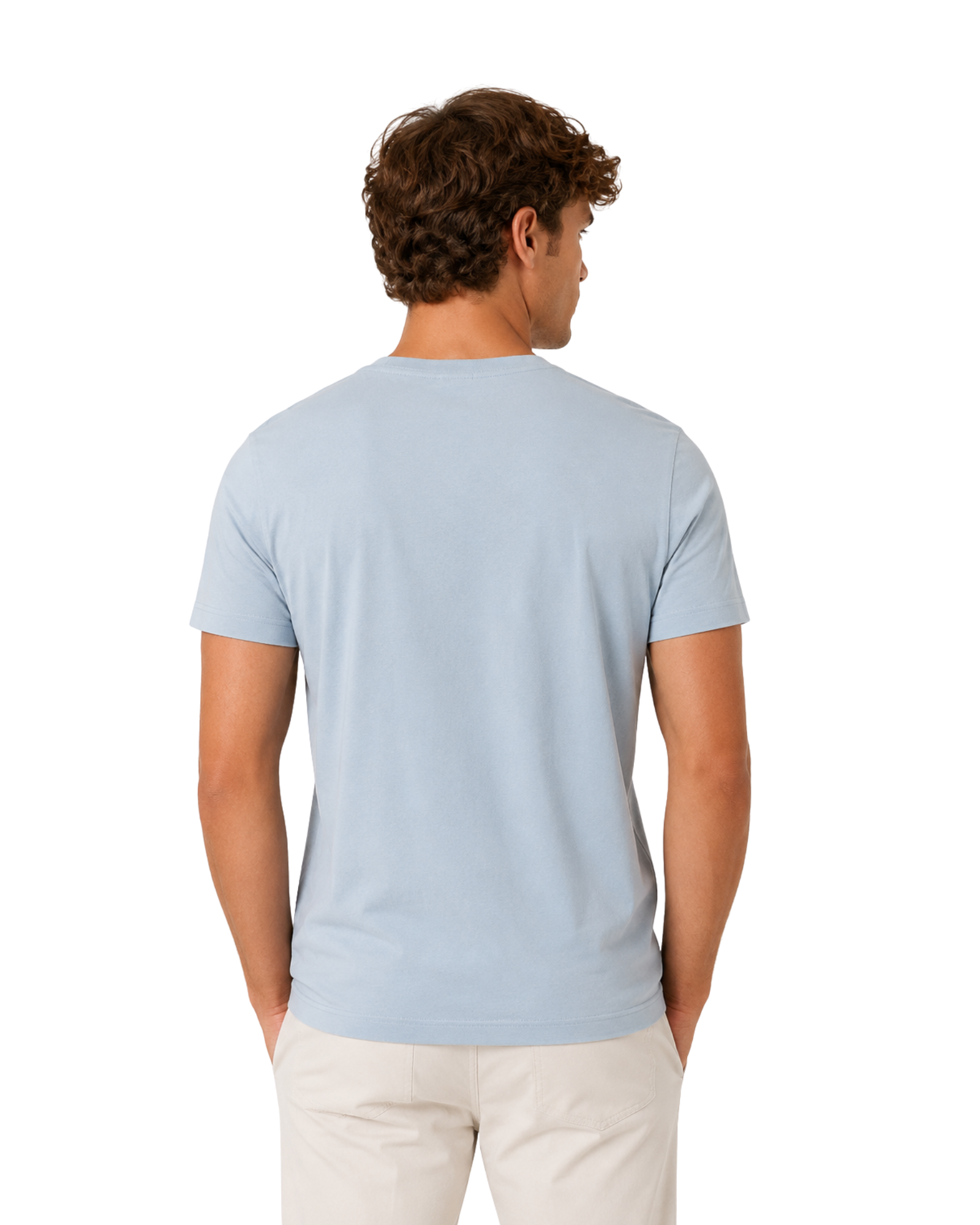 BERSHKA - Regular Fit Light Blue V-Neck Cotton T-Shirt