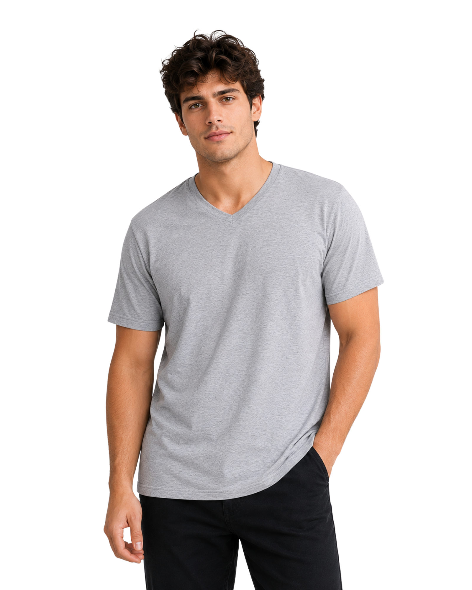 PULL&BEAR - Men’s Grey Cotton Rich V-Neck T-Shirt