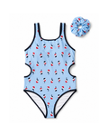 TOMMY HILFIGER - One-Piece Printed Cutout Swimsuit with Scrunchie Set