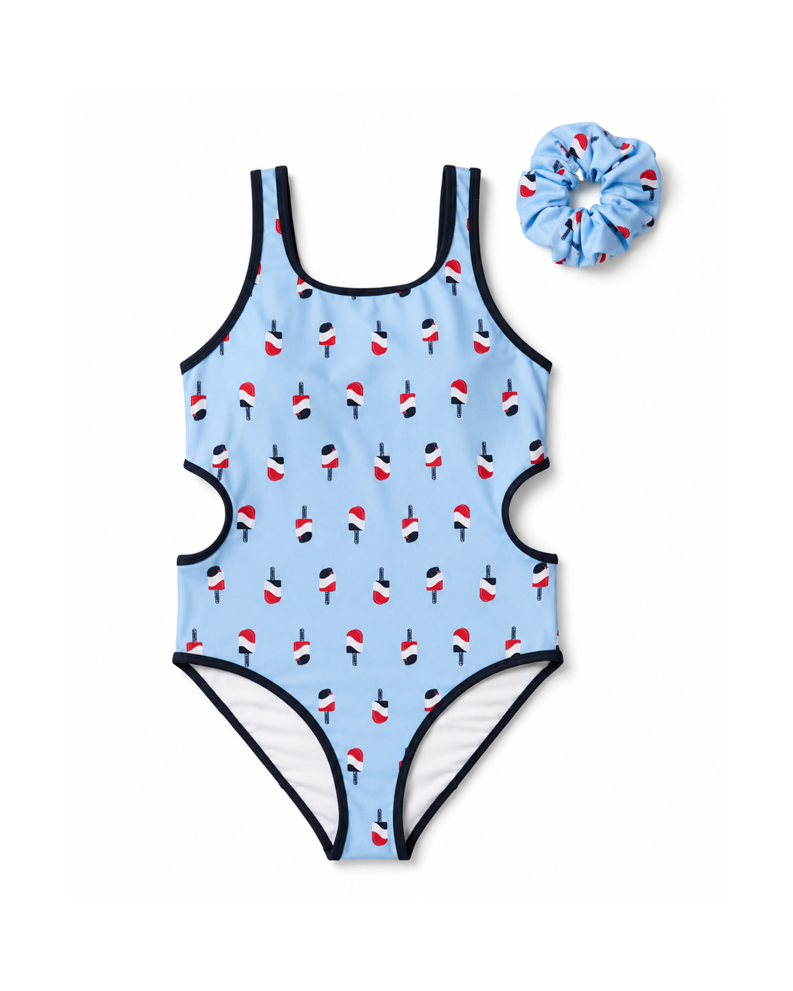 TOMMY HILFIGER - One-Piece Printed Cutout Swimsuit with Scrunchie Set