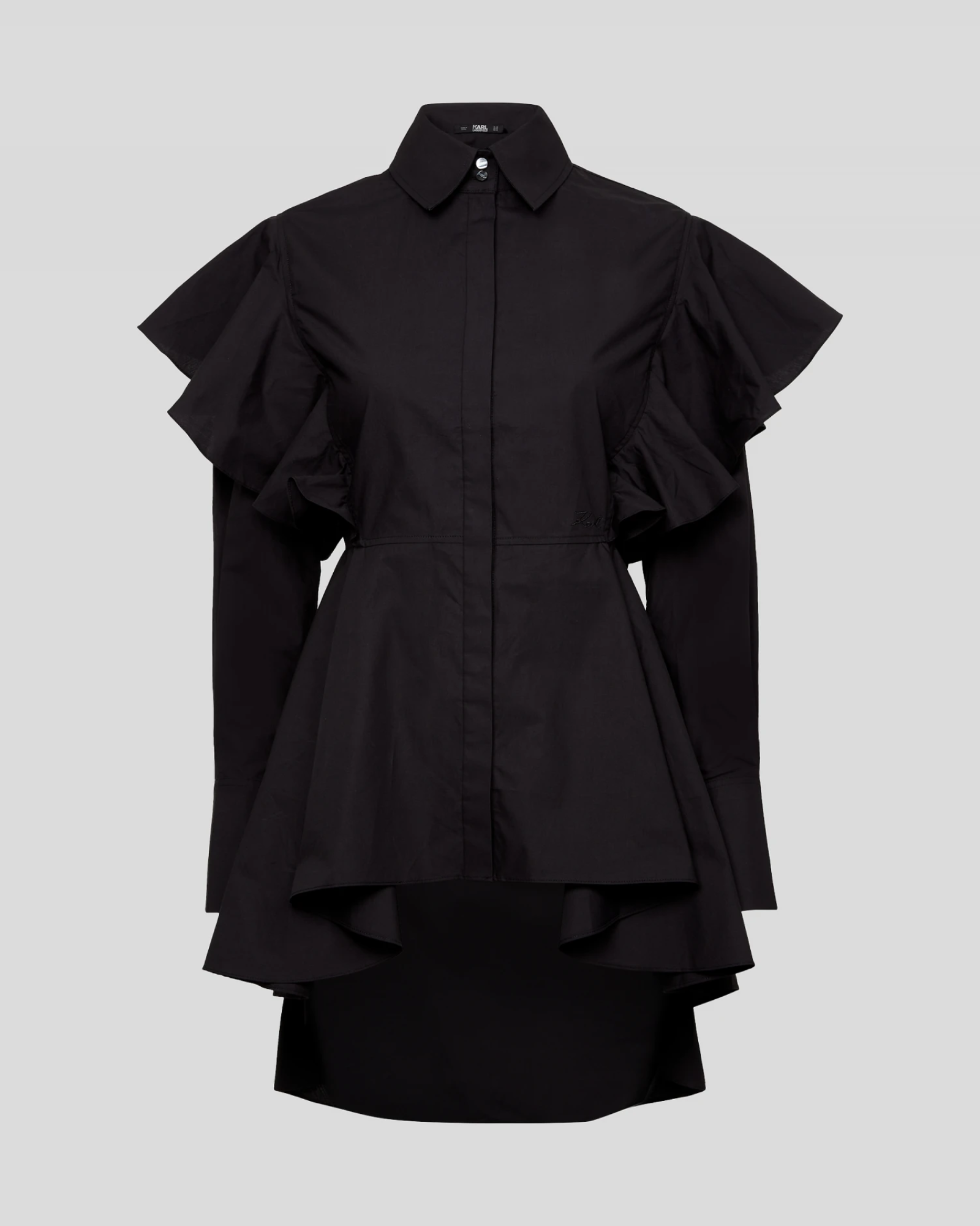 KARL LAGERFELD - HUN'S PICK RUFFLE POPLIN SHIRT BLACK
