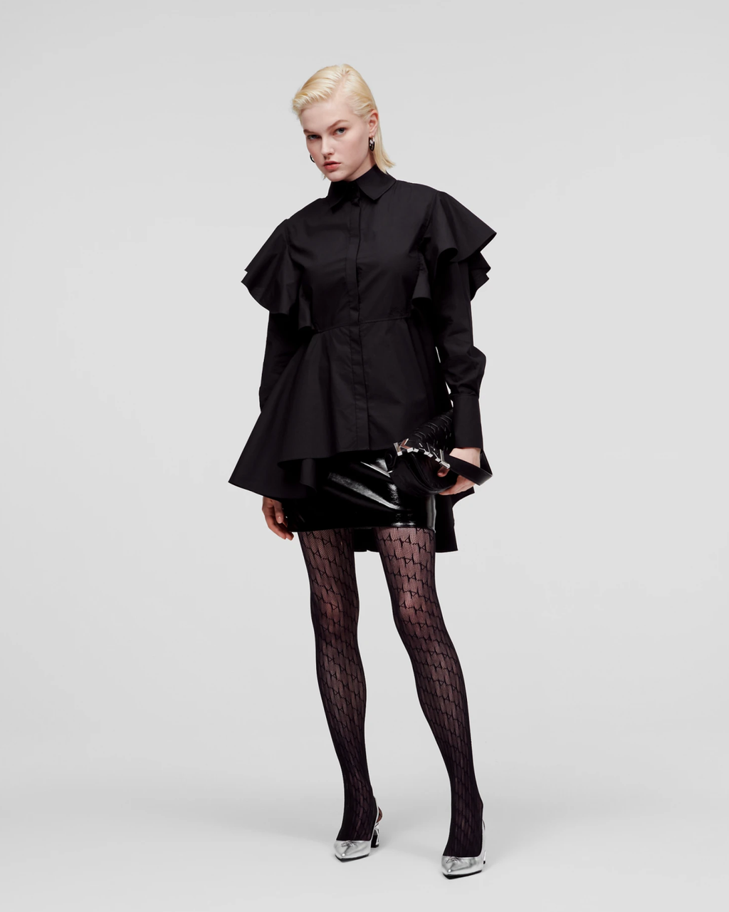 KARL LAGERFELD - HUN'S PICK RUFFLE POPLIN SHIRT BLACK