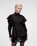 KARL LAGERFELD - HUN'S PICK RUFFLE POPLIN SHIRT BLACK