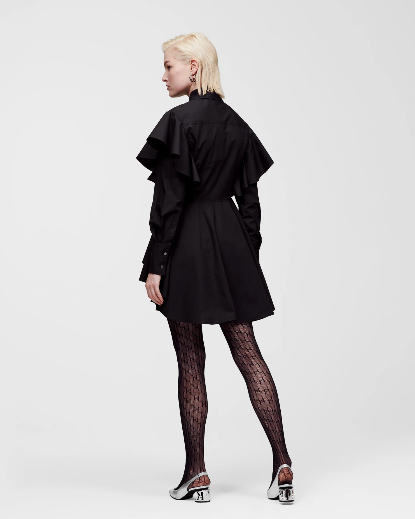 KARL LAGERFELD - HUN'S PICK RUFFLE POPLIN SHIRT BLACK