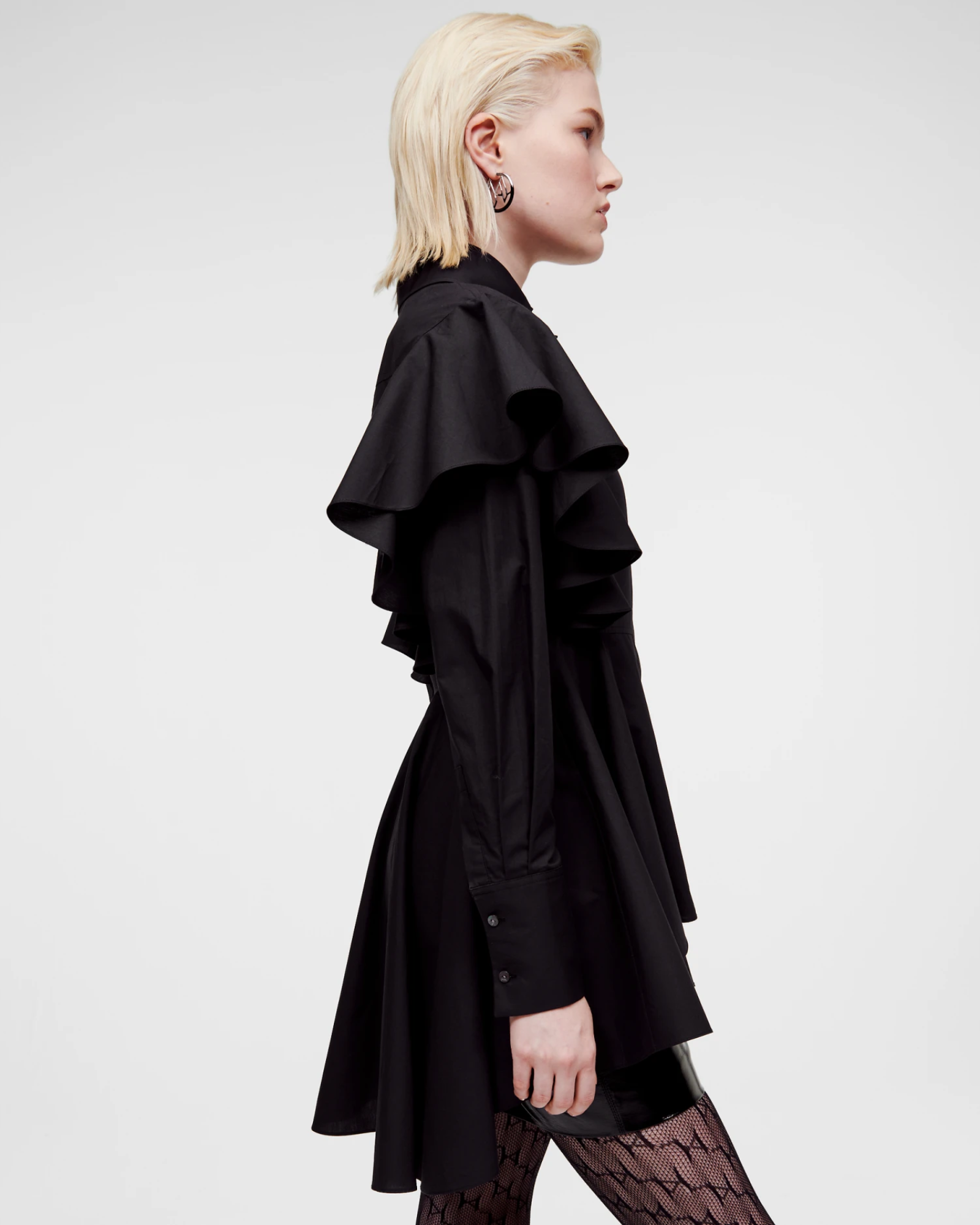 KARL LAGERFELD - HUN'S PICK RUFFLE POPLIN SHIRT BLACK