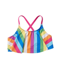 SOL SWIM - Girls' UPF 50+ Rainbow Stripe Ruffle Tankini Top