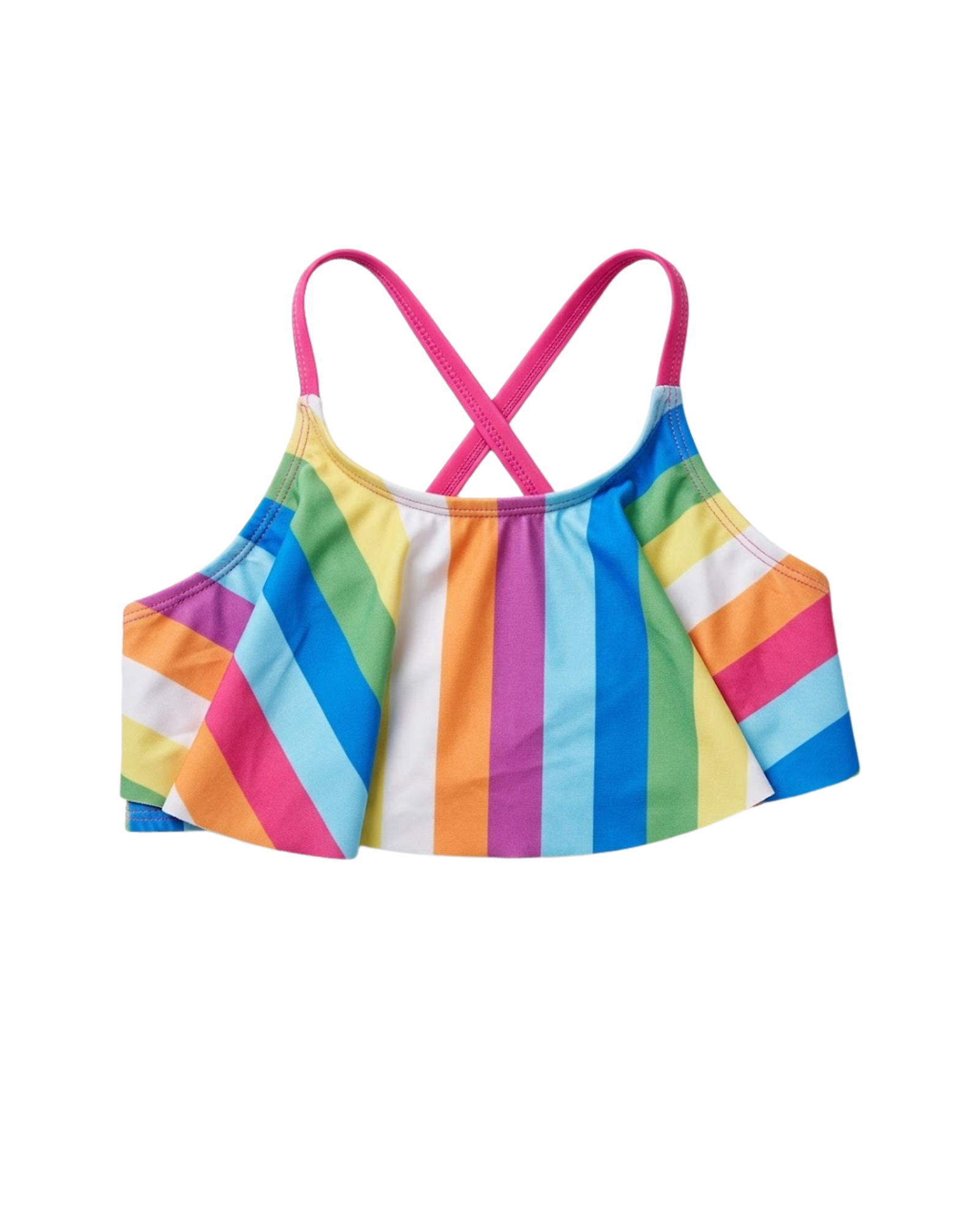 SOL SWIM - Girls' UPF 50+ Rainbow Stripe Ruffle Tankini Top
