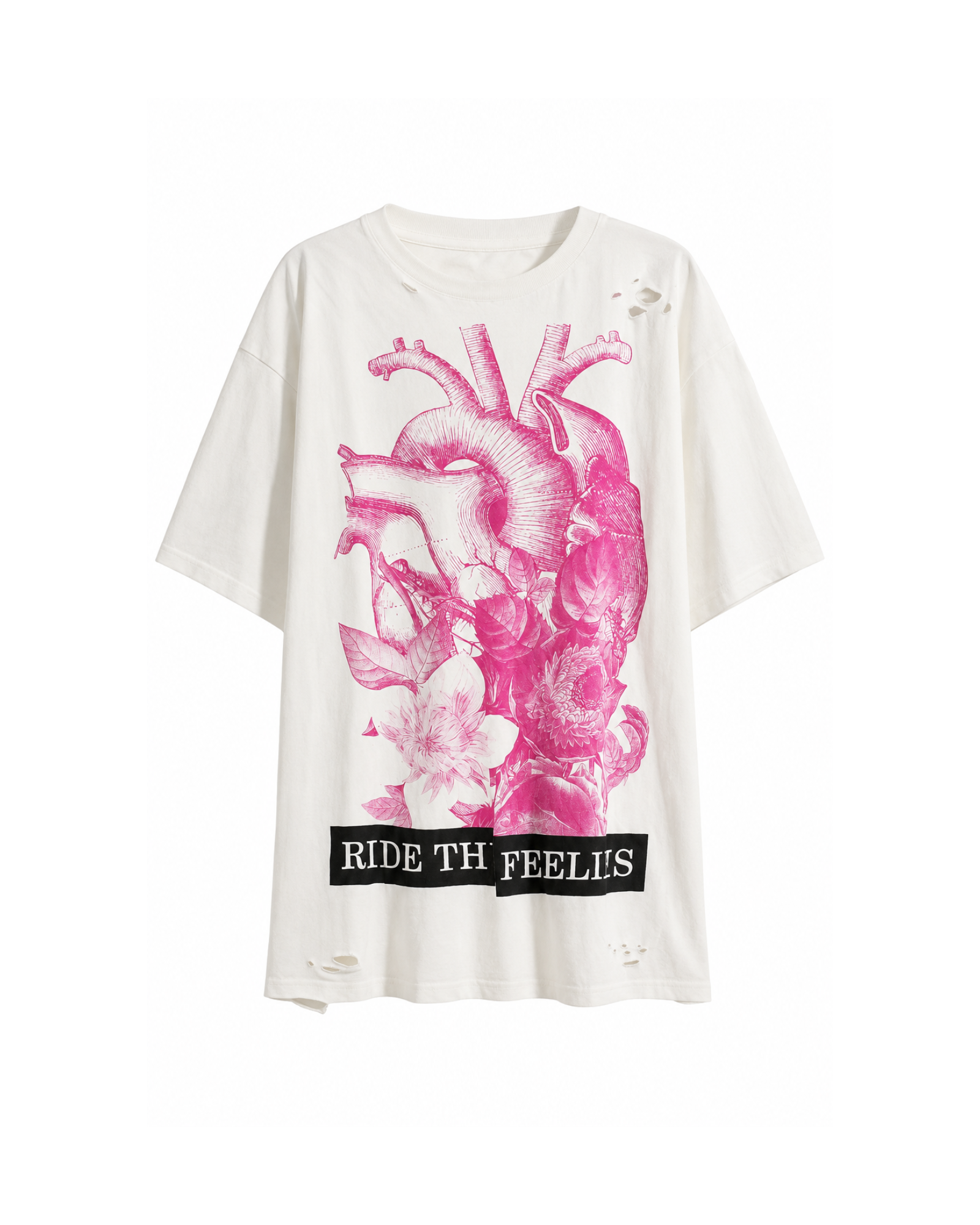 BERSHKA - Women's Oversized Distressed Graphic T-Shirt Dress
