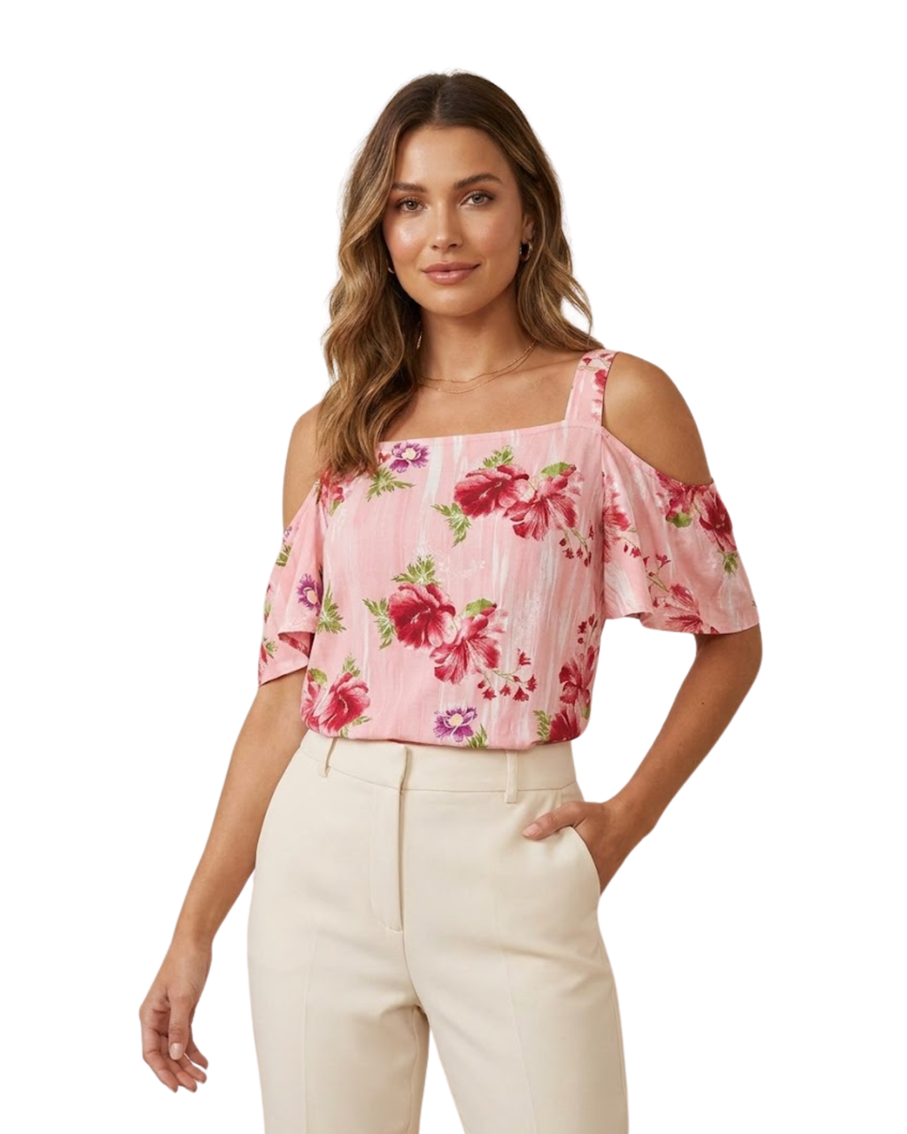 JM COLLECTION - Square-Neck Sleeveless Floral Top