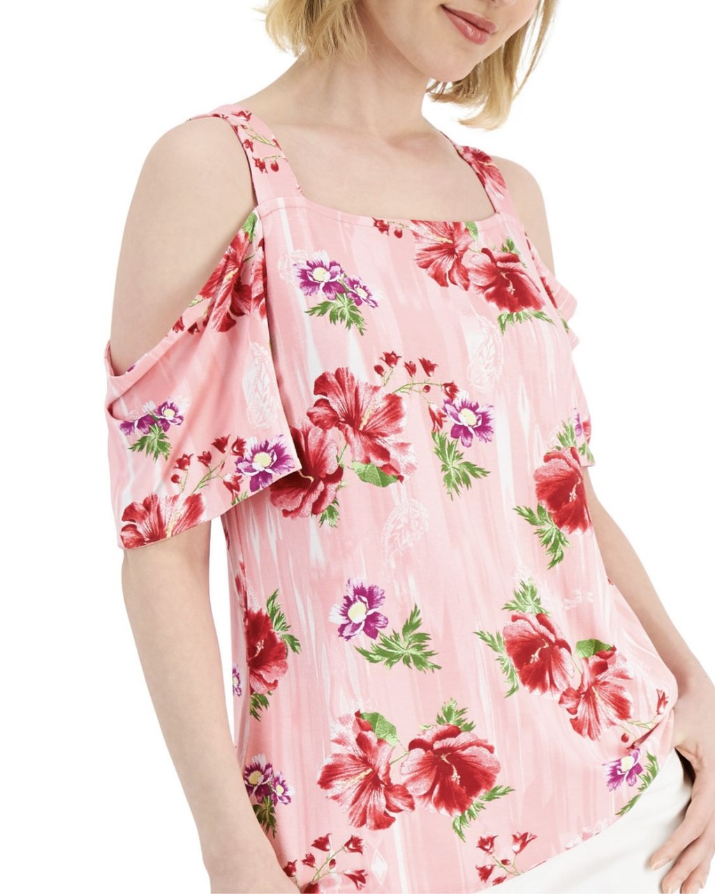 JM COLLECTION - Square-Neck Sleeveless Floral Top