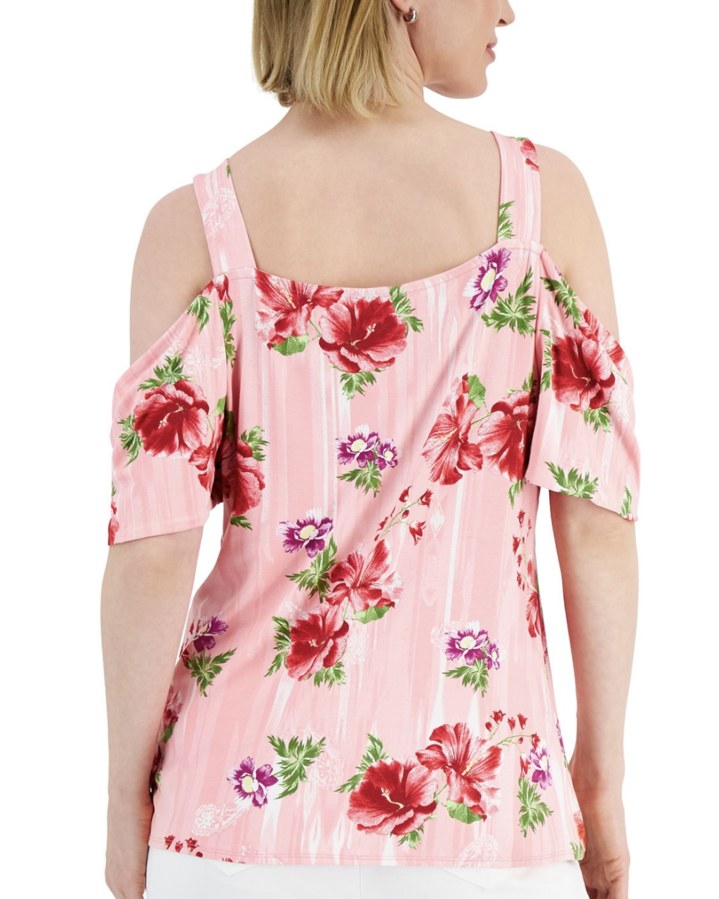 JM COLLECTION - Square-Neck Sleeveless Floral Top