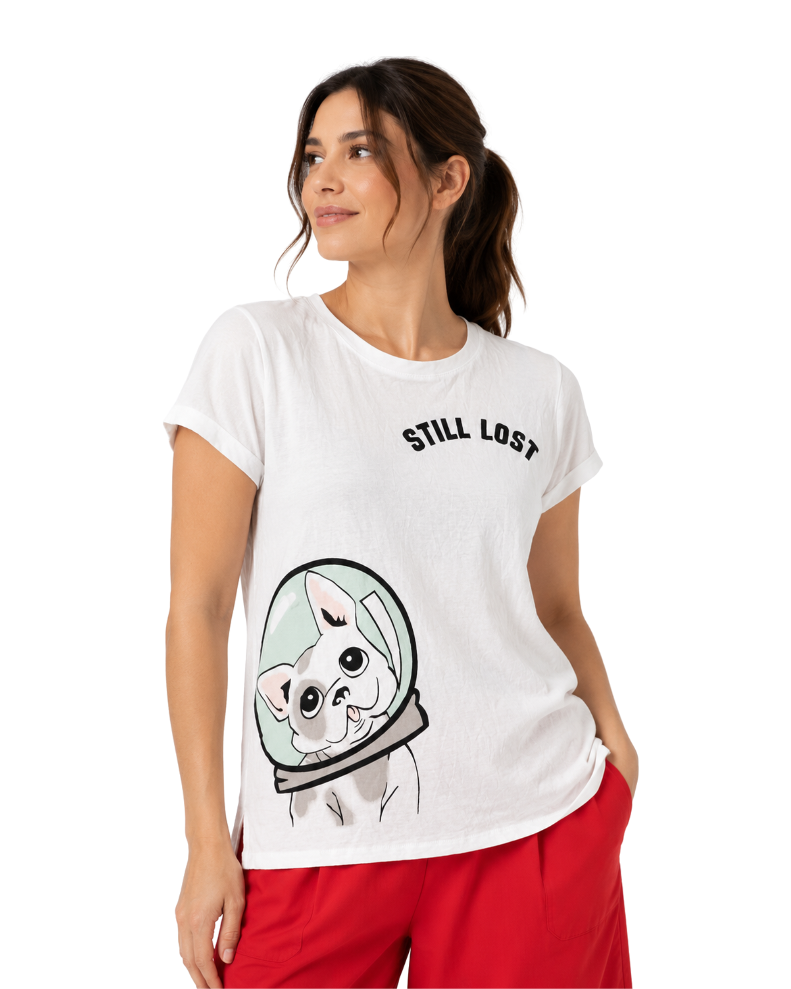 BERSHKA - Women's Lightweight Graphic Cotton T-Shirt