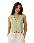 PULL&BEAR - Women's Mint Green Button-Front Sleeveless Vest Top
