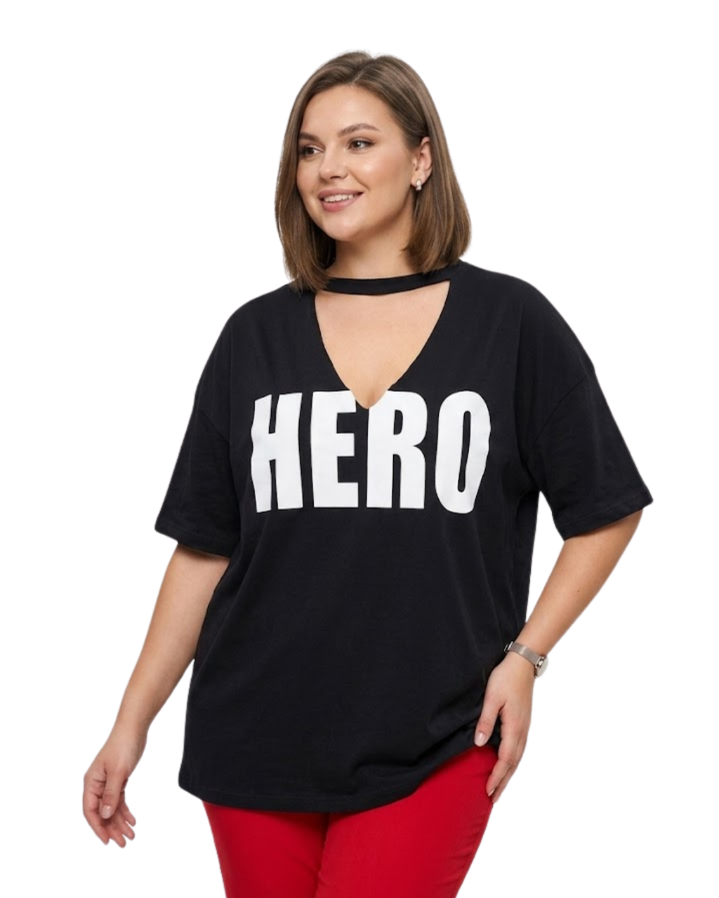 BERSHKA - "HERO" Choker Cutout Oversized Lightweight T-Shirt