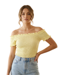 BERSHKA BSK - Soft Yellow Ruffled Smocked Crop Top